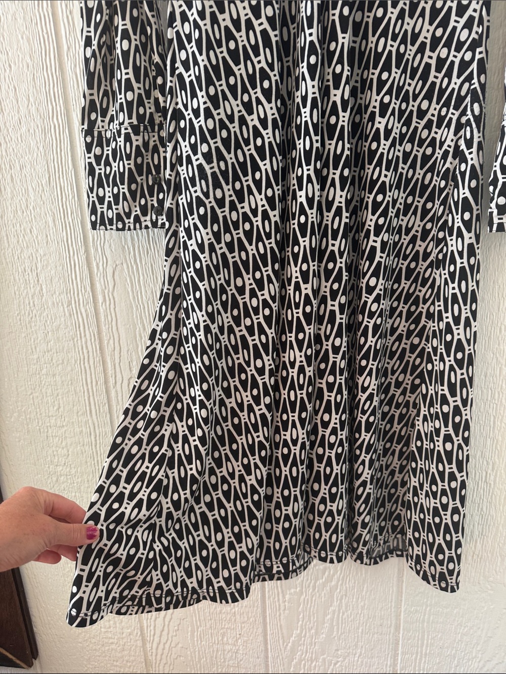 Bisou Bisou Michele Bohbot Geometric Midi Dress Black White Size 8 - Picture 4 of 6